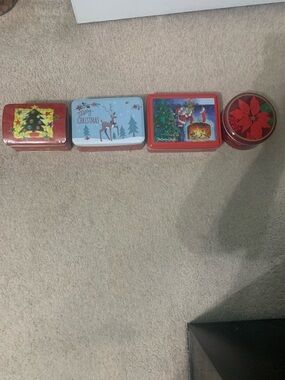 Holiday Decorative Tin Set - Red and Multicolor Christmas Gift Tins.